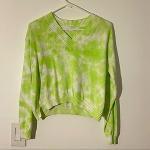 Anthropology green tie-dye crop V-neck sweater